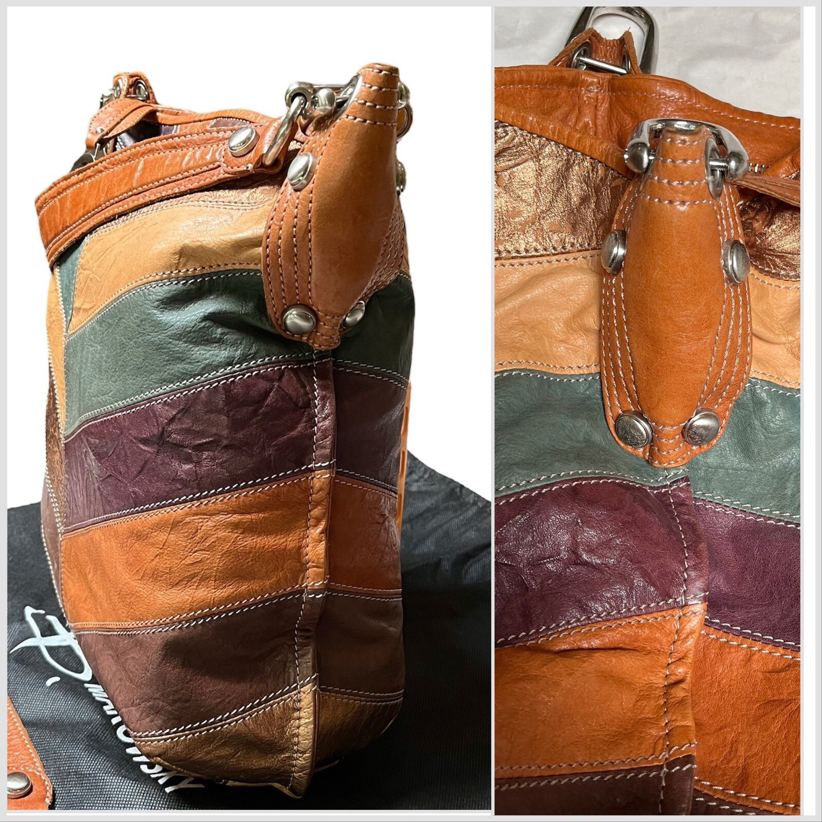 B Makowsky Leather Patchwork Convertible Shoulder… - image 8