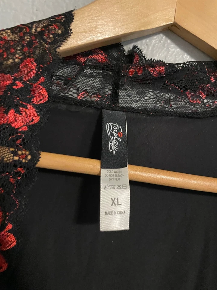 Lencería sexy elástica de encaje floral satinado negra XL para mujer Foto 2 de 4