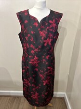 Jacques Vert Women’s Dress Suit 14 Black/Red Floral Shantung Mother Of The Bride