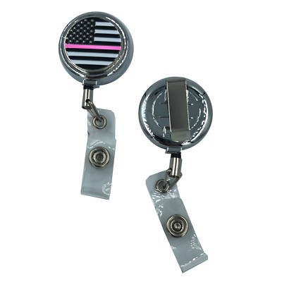 CL8-011 Thin Pink Line Breast Cancer Awareness Metal ID Reel retractable ID Card