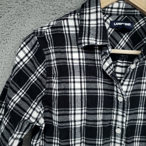 Lands End Womens 6 Black White Plaid Flannel Shirt Soft Cozy Button Down - Picture 6 of 17