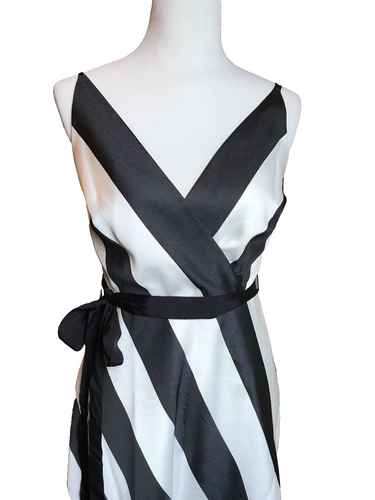 Phoebe ~ Black & White Striped Double V-Neck A-Line Evening Gown 4 NEW $440 - Picture 5 of 7