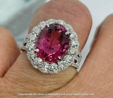 3Ct Oval Cut Pink Tourmaline  Diamond Halo Engagement Ring 14K White Gold Over