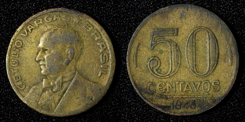 Brazil Getúlio Dornelles Vargas 1945 50 Centavos WWII Issue KM# 557a (27 614)