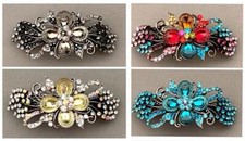 EXQUISITE SILVERTONE METAL CRYSTAL BARRETTE SELECT COLOR SHIPS FAST FROM USA