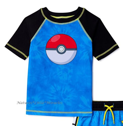 Pokemon Boys Swimsuit Size 4 - 8 Swim Trunks Rash Guard Shirt Shorts Pikachu Set - Picture 2 of 5