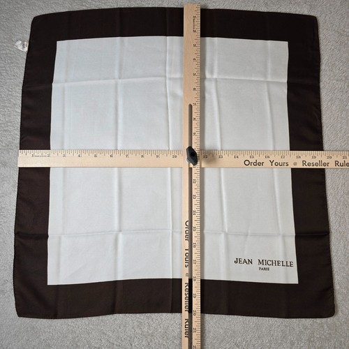 Sciarpa Jean Michelle Paris quadrata bianca marrone poliestere Made in Italy minimalista - Foto 3 di 6