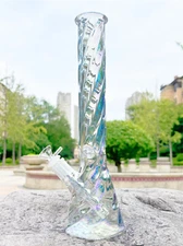 12 inch Heavy Iridescent Glass Bong Smoking Helix Hookah Water Pipe W/14mm Bowl