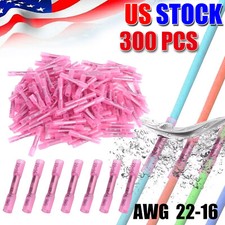 300 Pcs Heat Shrink Butt Wire Connectors Crimp Terminals AWG 16-22 Gauge Pink