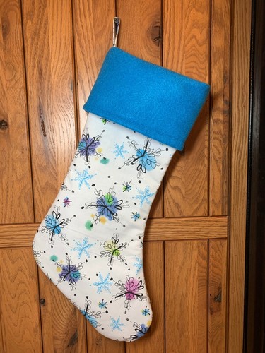 19 1/2" NEW Handmade Beautiful Multi Colored Snowflakes Lined Cuffed Stocking - Picture 2 of 2