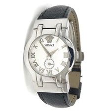 Versace Madison BSQ99 Roman Numeral White Dial Black Leather Quartz Ladies Watch