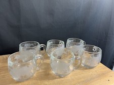 Vintage Lot of 6 Nestle/Nescafe World Globe Etched Glass Coffee/Cocoa Mugs/Cups