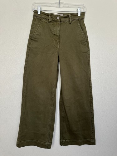Everlane Wide Leg Crop Pants Olive Green Army High Rise Work Classic Women's 00