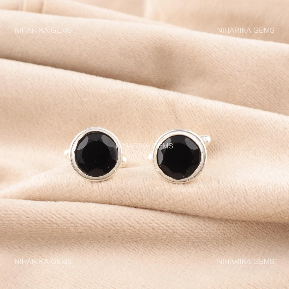 Gemelos de plata esterlina con piedras preciosas de ónix negro declaración de boda hermanos joyería Foto 4 de 4