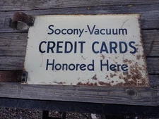 Socony Vacum Credit Cards Gas Station Pole Sign Vintage 1940s 1950s  22" x 14"