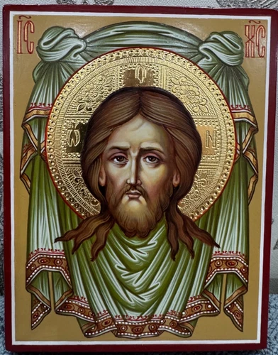 Hand-Painted Orthodox Icon of Christ Not Made by Hands - Size: 13.5 × 10.5 cm