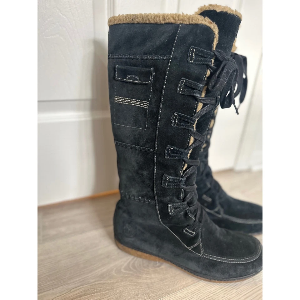 Botas Timberland Earthkeepers Granby para mujer 11 Sherpa altas con cordones gamuza negra Foto 2 de 4