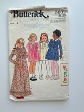 Vintage 1970s Butterick 5602 Girls Prairie Dress Maxi Sz 6 Uncut FF