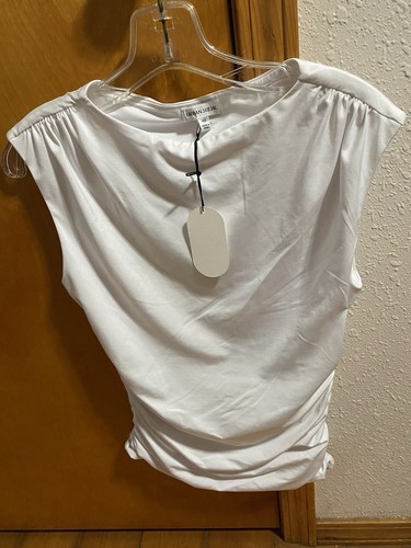 NWT WHITE LINED SLEEVELESS BLOUSE TOP WOMENS SIZE XSMALL URBAN SOCIAL GATHERED