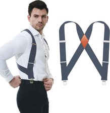 Side Clips Suspenders for Men Heavy Duty 2" Trucker One Size,   2/Grey