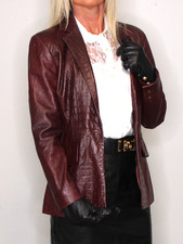 Womens Leather Blazer Red 2 Oscar De La Renta Croc Jacket Vintage 90s Y2K Rare