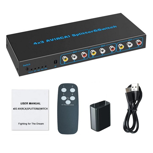 4 Way RCA AV Switch Splitter Box Video L/R Stereo Audio AV Selector ...