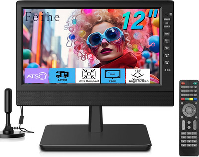 12 Inch Portable TV HD Display HDMI USB AV Digital Tuner for Kitchen RV Travel