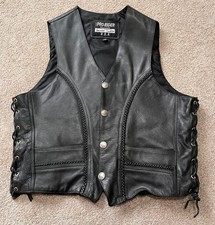 Pro Rider Black Leather Men's Motorcycle Vest Size 48 Side Lace Snap Front