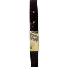 Vintage Holt Renfrew Snakeskin Leather Belt Burgundy Gold-Tone Buckle Size S