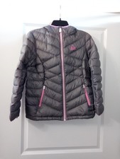 Kids/ Girls Gray Pink Puffer Jacket With Hood Pockets Size 14/16