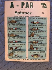 Vintage Fishing New Old Stock A-Par Spinner Display Card of (12) Pieces 