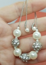 New Crystal Pave & Imitation Pearl Slider Silver Plated Bracelet $24.50