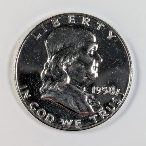 Photo of a 1958-P Franklin Half Dollar Proof from an eBay listing that sold on Jul 17, 2026