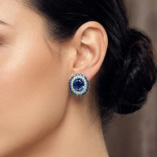 Sparkling Royal Blue Tanzanite 14.20Ct 925 Sterling Silver Handmade Earrings