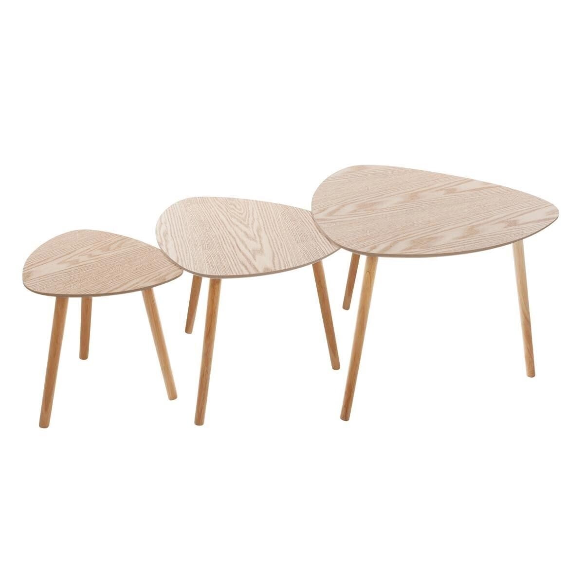 Ensemble Mileo de 3 Tables en Bois Naturel 60cm au Design Épuré et Finition Premium