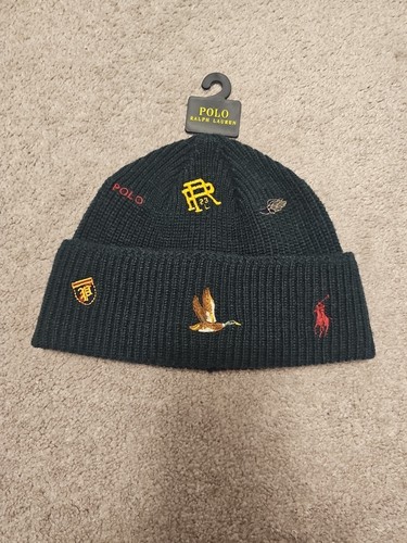 Polo Ralph Lauren Embroidered Icons Dark Green Knit Beanie Duck Hunting Pony - Picture 1 of 3