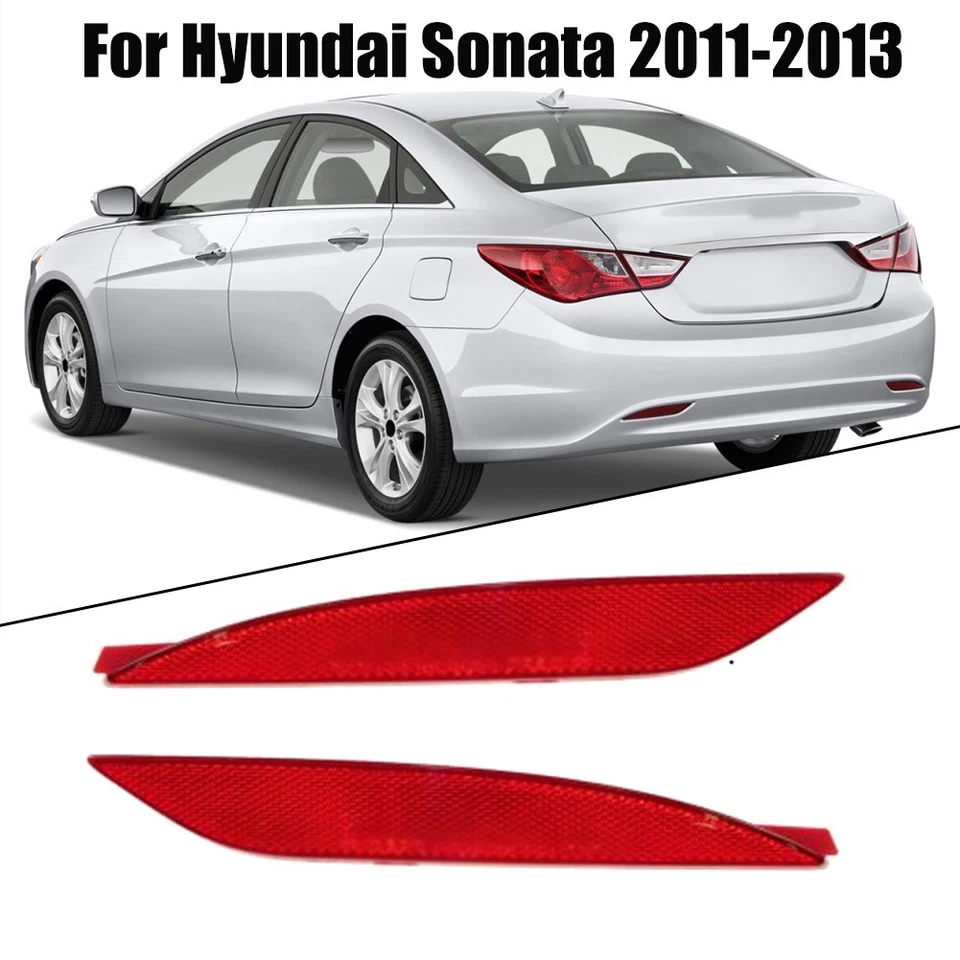 Shockproof Red Rear Bumper Brake Light Reflector Set for Hyundai Sonata 8th - Image 3 of 4
