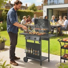 Outsunny Gasgrill 5 KW 2 Brenner BBQ Grillwagen Edelstahl inkl Seitentisch