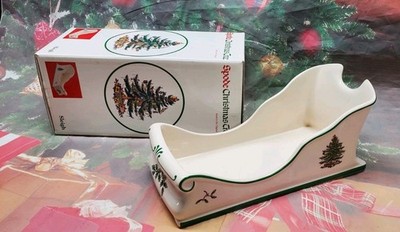 Vintage Spode Christmas Tree Sleigh Bowl Made In England Mint In Box