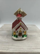 Old World Christmas COUNTRY CHURCH Blown Glass Ornament Merck Family NO P/Tag