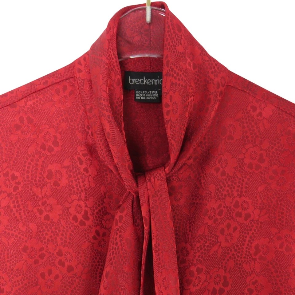 Blusa Breckenridge Años 80 De Colección Roja Floral Cuello Lazo Atado Botones 8 Foto 3 de 4