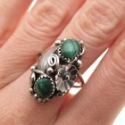Old Pawn 925 Sterling Silver Vintage Southwestern Malachite Floral Ring Size 7.5