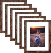 11x14 Picture Frame Rustic Brown Wood Set of 6,Display Pictures 8x10 with Mat...