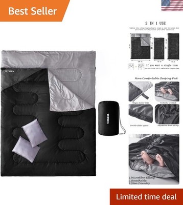 Double Sleeping Bag, Sleeping Bag with 2 Pillows, Queen Size XL Bag for 2 Peo...
