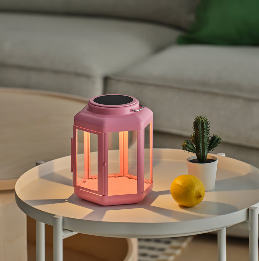 IKEA SOLVINDEN LED Solar Powered Table Lamp Lantern Pink 17 cm, 6