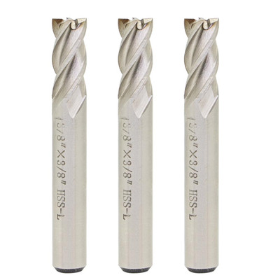 3PCS End Mill Set 3/8'' Cutting Dia 3/8'' Shank 4 Flute HSS End Mill Drill Bit, CN