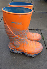 mens orange rubber NORATHERM wellingtons wellies size 9 safety steel toe cap