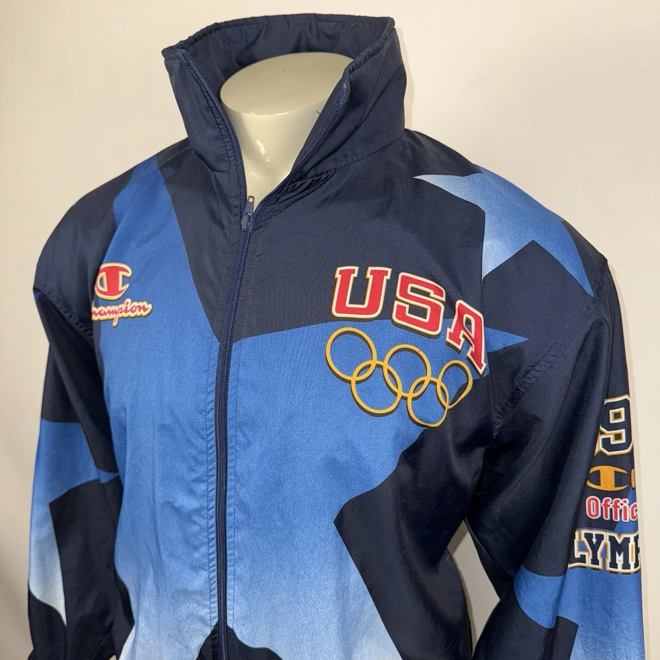 Jaqueta vintage campeã equipe olímpica EUA quebra-vento 1996 Atlanta pista grande - Imagem 4 de 4