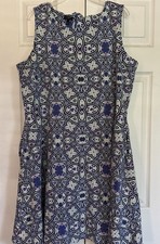 Talbots Edie Knit Dress Fit & Flare Women's Blue Medallion Size 2X