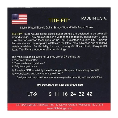 3 SETS DR Tite-Fit Electric Guitar Strings LT-9 Lite-n-Tite 9-42 Nickel Plated - Picture 2 of 9